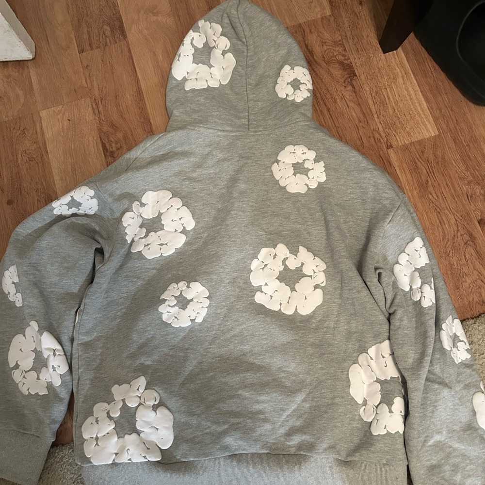 Gray Hoodie with White Floral Patterns